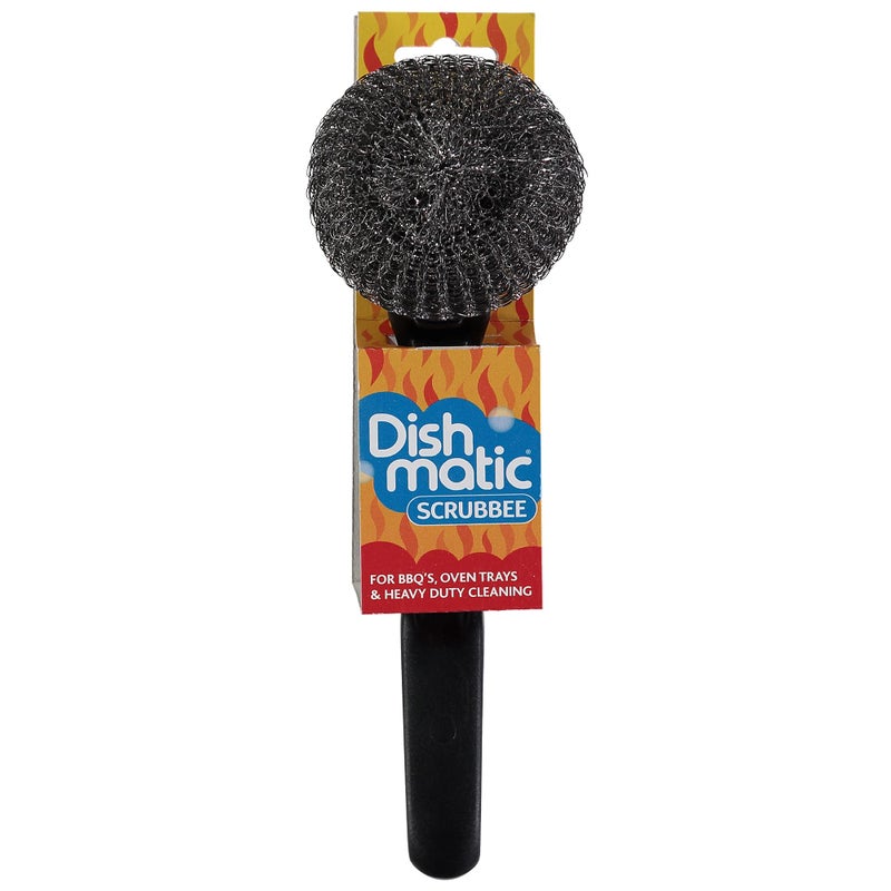 Dishmatic Scrubbee Washing-Up Stainless Steel Scourer for BBQ, Grill, Oven â€“ Kitchen Washing-Up Handle with Easy-Grip Handle - Image 1